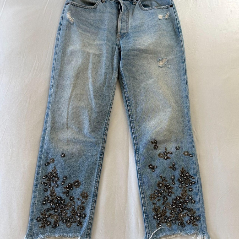 Abercrombie & Fitch Annie High Rise Straight Embellished Beaded Jeans 27 4R